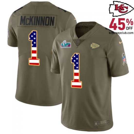 Chiefs Star Player Jerick McKinnon #1 Olive USA Flag Jersey - Youth