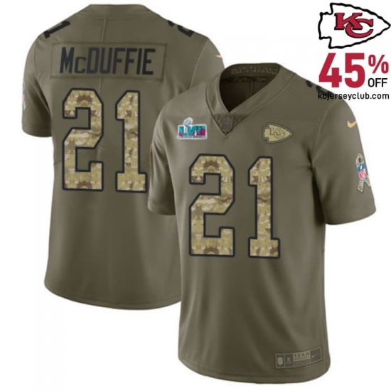 Stand Out in the Crowd in Kansas with the Trent McDuffie #21 Kansas\'s Distinctive Chiefs Olive Camo Signature Series Jersey for Youth in 2017
