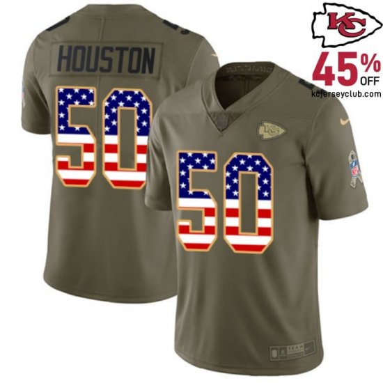 Display Your Support Proudly with the Justin Houston #50 Chiefs Olive USA Flag Home Jersey - Great for Youth Backers! 2017 Release