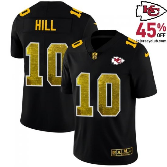 Back Kansas\'s Unsung Heroes with the Tyreek Hill #10 Kansas\'s Reliable Chiefs Black Golden Sequin Backup Jersey for Men in 2025